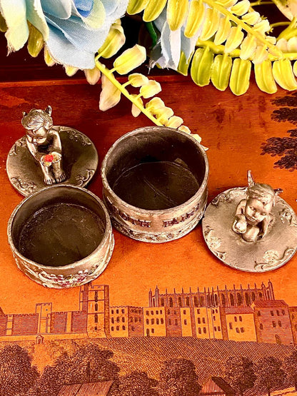 Vintage Cherub Trinket Boxes Set of 2 – 6 cm Silver Tone