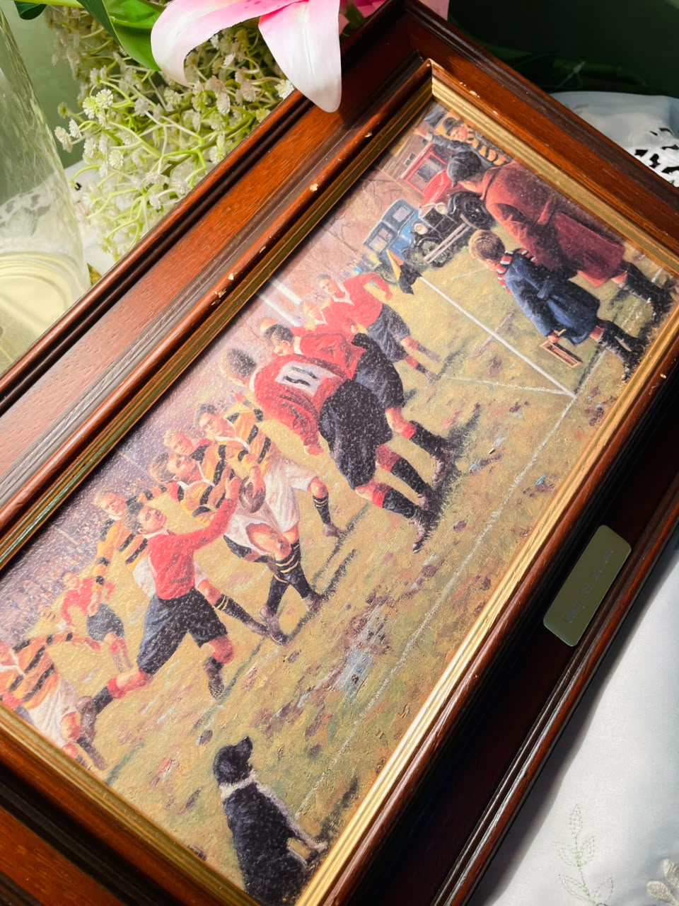 Rugby Match Framed Print Brown Frame Approx. 38 cm