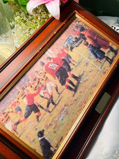 Rugby Match Framed Print Brown Frame Approx. 38 cm