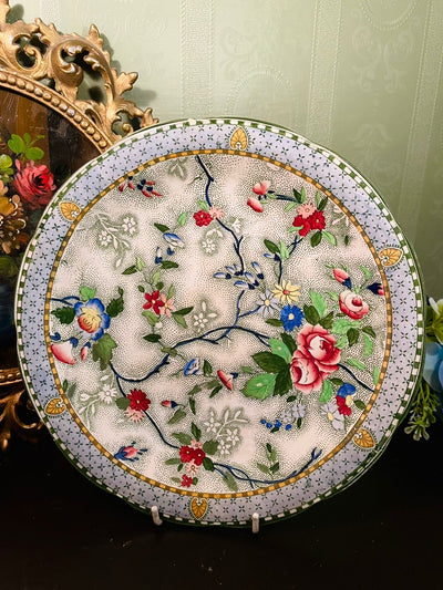 Large Vintage Floral Decorative Plate – Chinoiserie Style Botanical Design