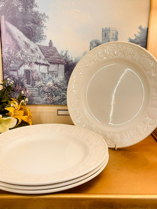 Lincoln Tableware White Dinner Plates Set of 4- Embossed Rim
