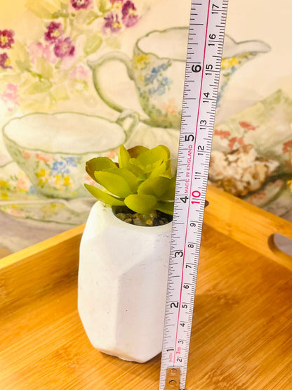 Artificial Succulent in White Geometric Pot – Realistic Faux Plant Decor