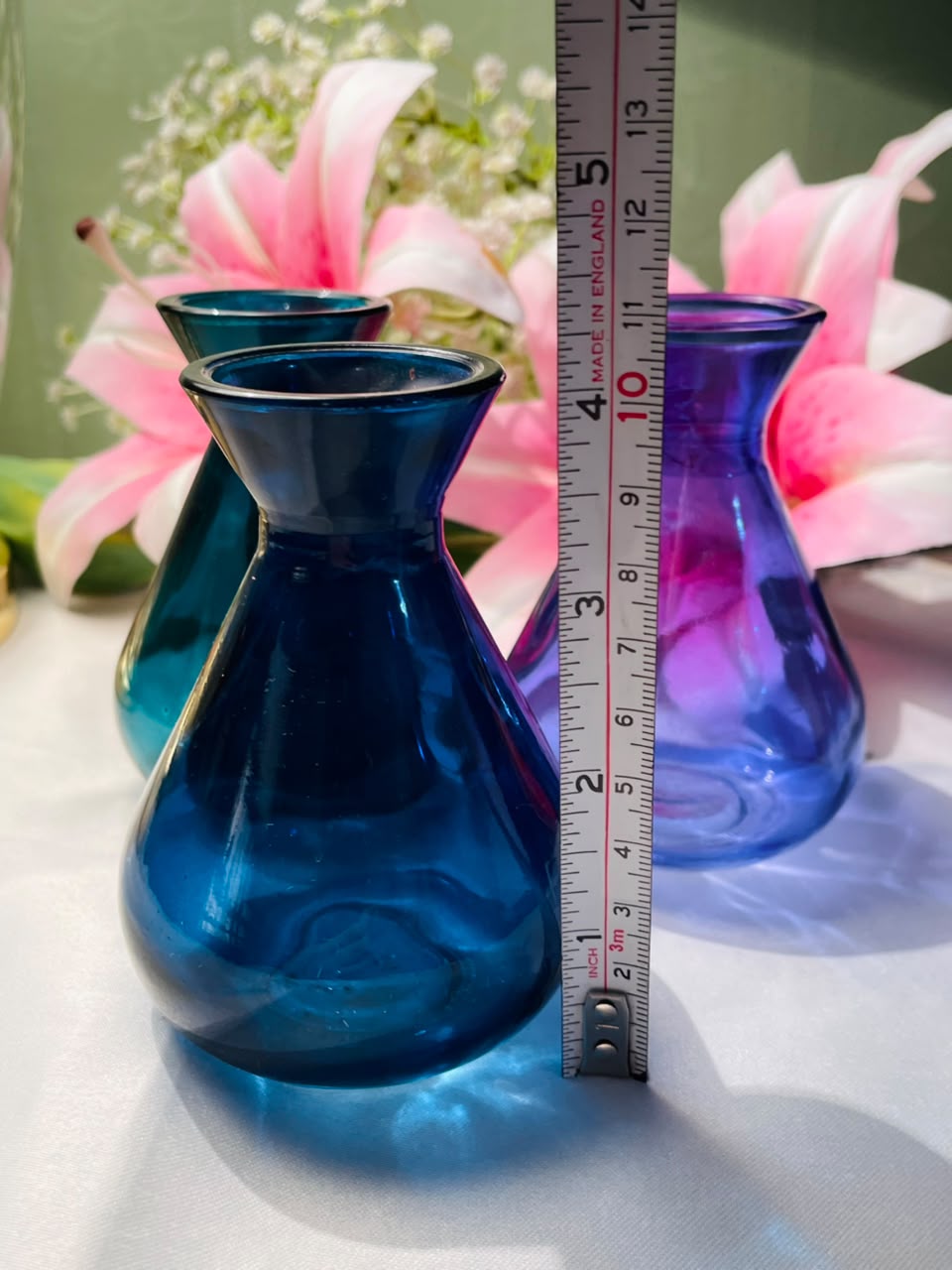 Coloured Crystal Bud Vases 3-Piece Set Approx. 11 cm
