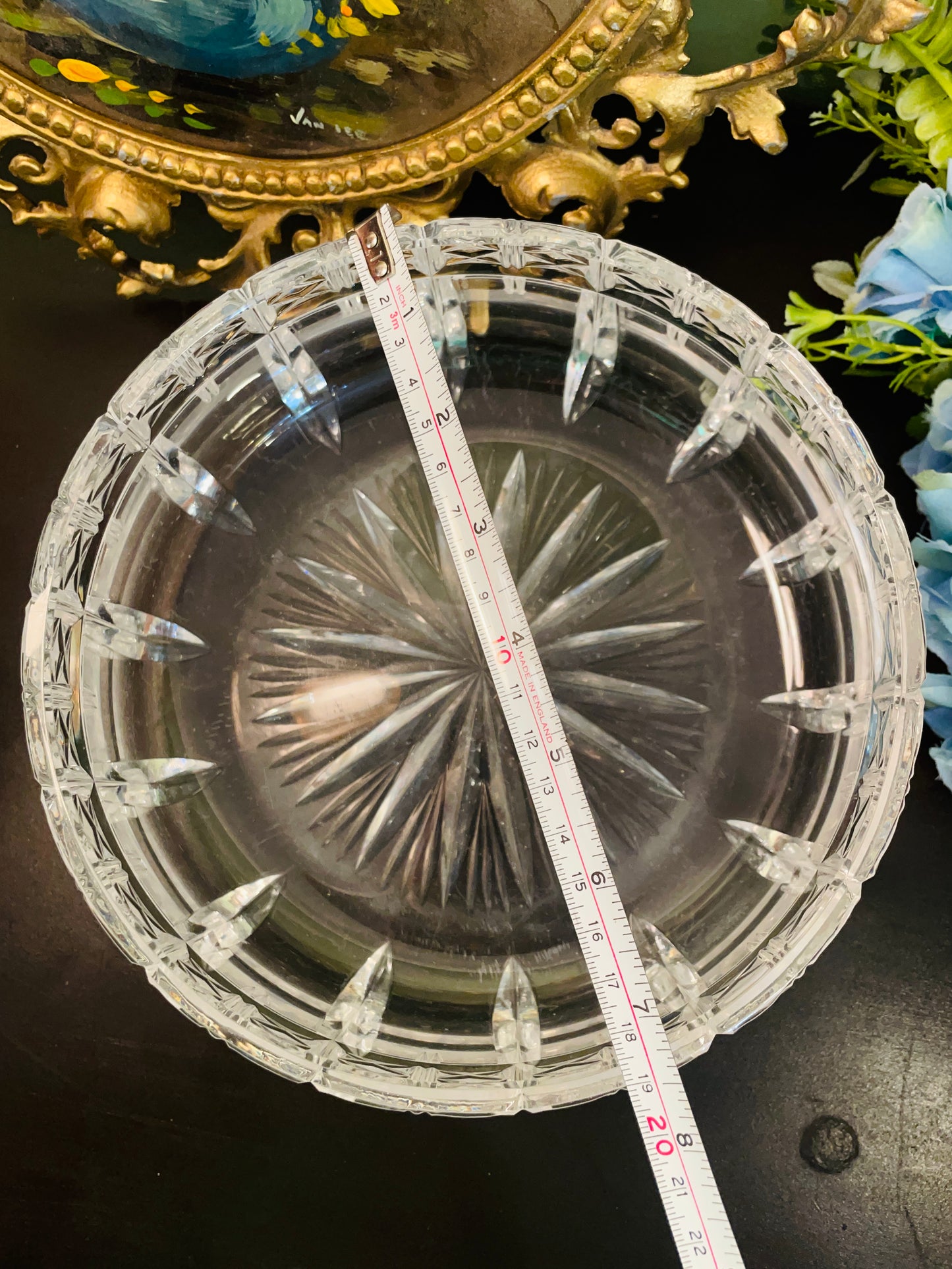 Vintage Crystal Glass Large Round Bowl Starburst Cut