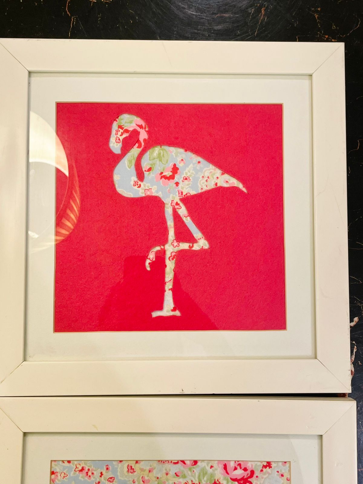 Pair of Framed Heart and Flamingo Floral Wall Art 12 inch