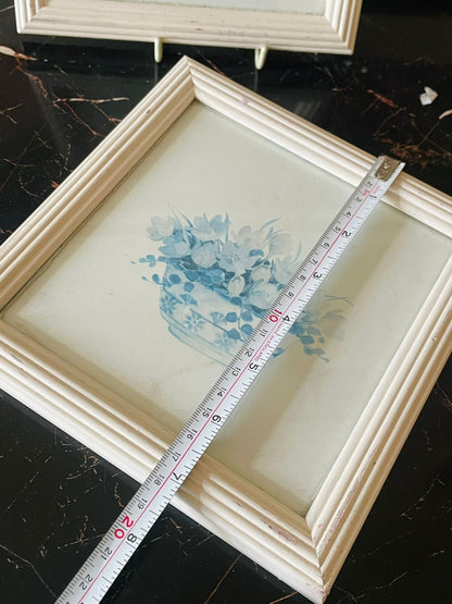 Set of 2 Vintage Blue Floral Wall Frames – Water Color Paintings , England Home Decor
