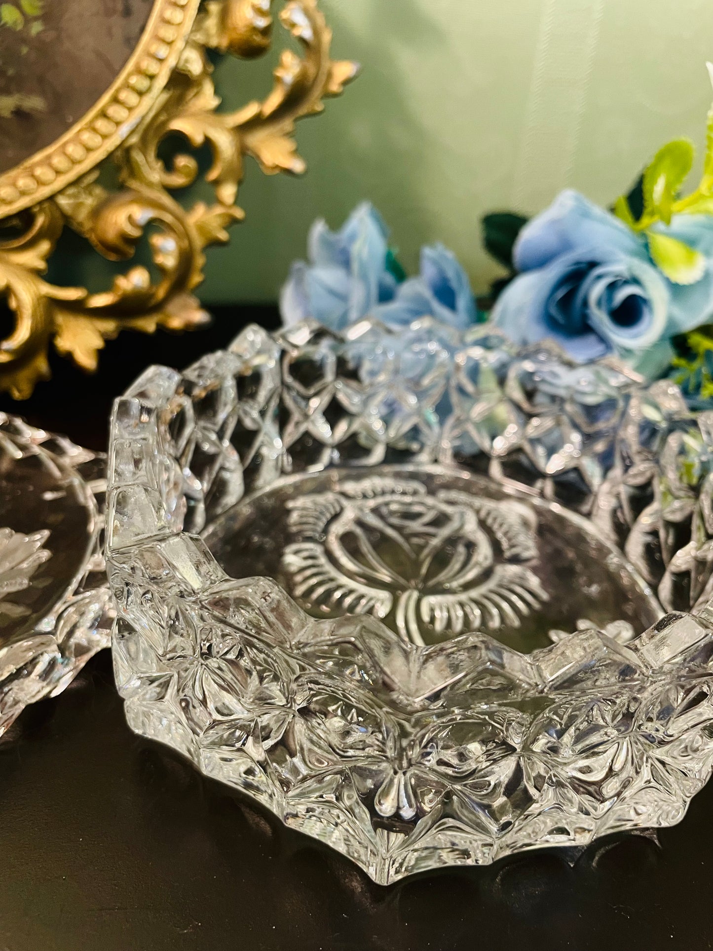 Vintage Crystal Glass Trinket Box