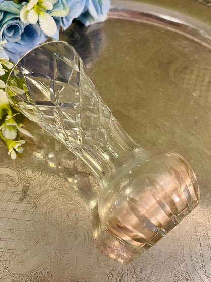 Vintage Cut Crystal Bud Vase 13 cm Diamond Facet Design