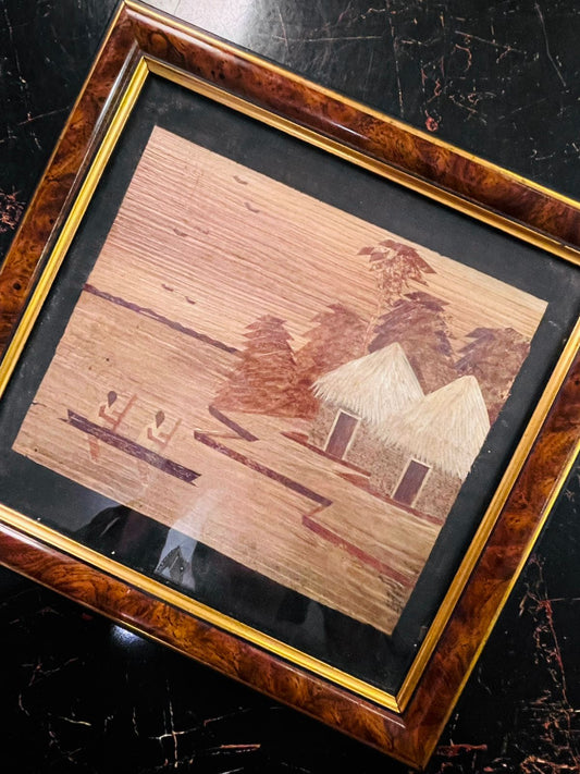 Vintage Marquetry Framed Landscape Wall Art