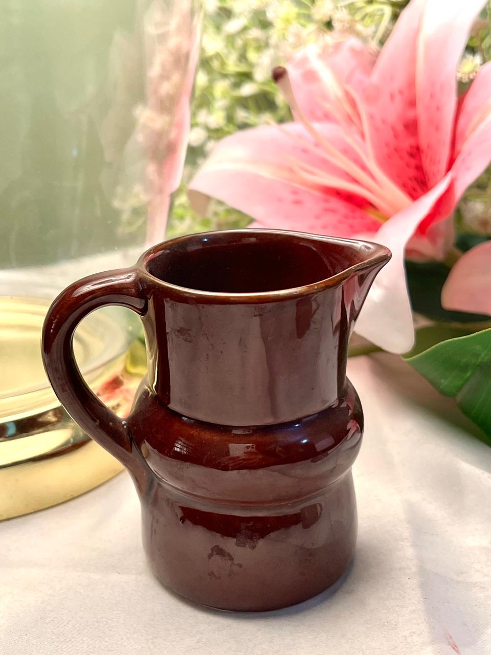 Vintage Brown Glazed Ceramic Milk Jug Approx. 10 cm