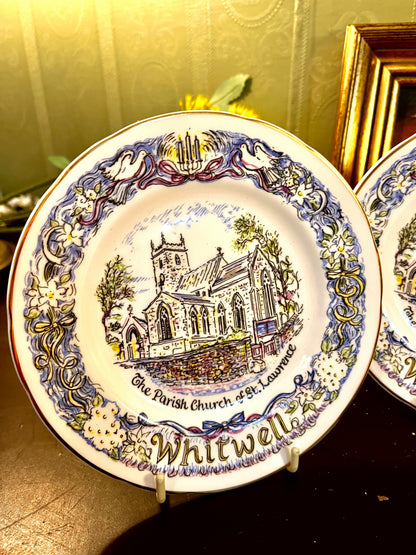 Set of 2 Whitwell St Lawrence Church English Bone China Souvenir Plates – Jenny Hinchliffe – 20cm
