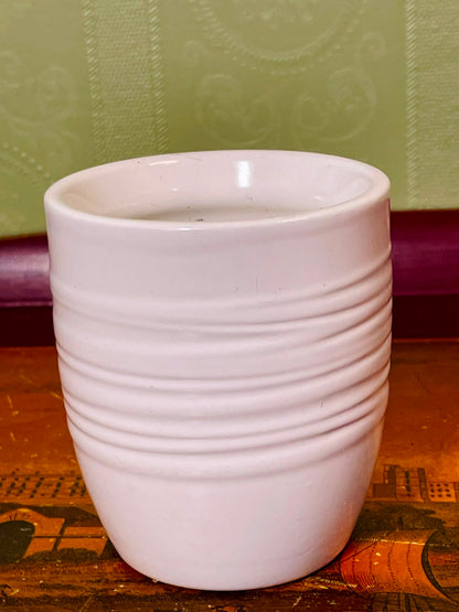 White Ribbed Ceramic Tumbler – 4 Inch Minimalist Cup