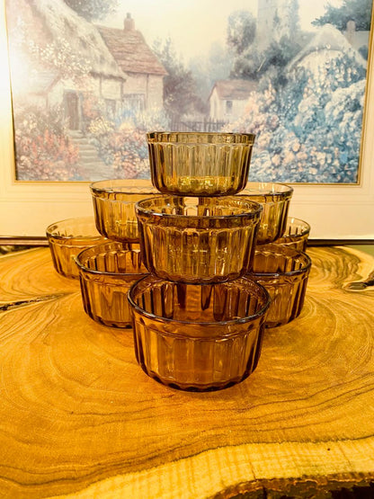 Vintage French Amber Glass Dessert Bowls / Rumpkins Set of 10