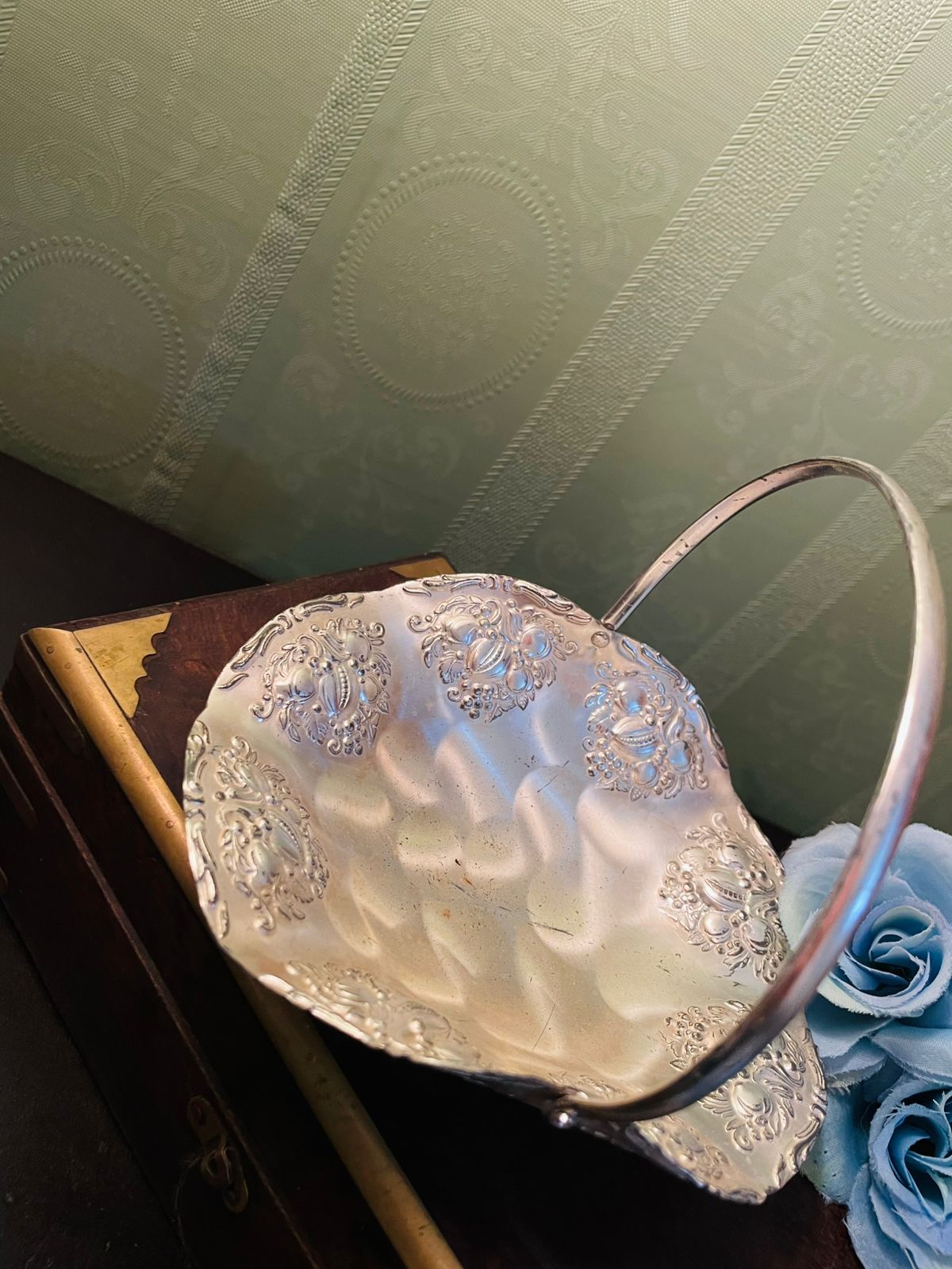 Vintage Silver Plate Bon Bon Basket with Handle 6 Inch