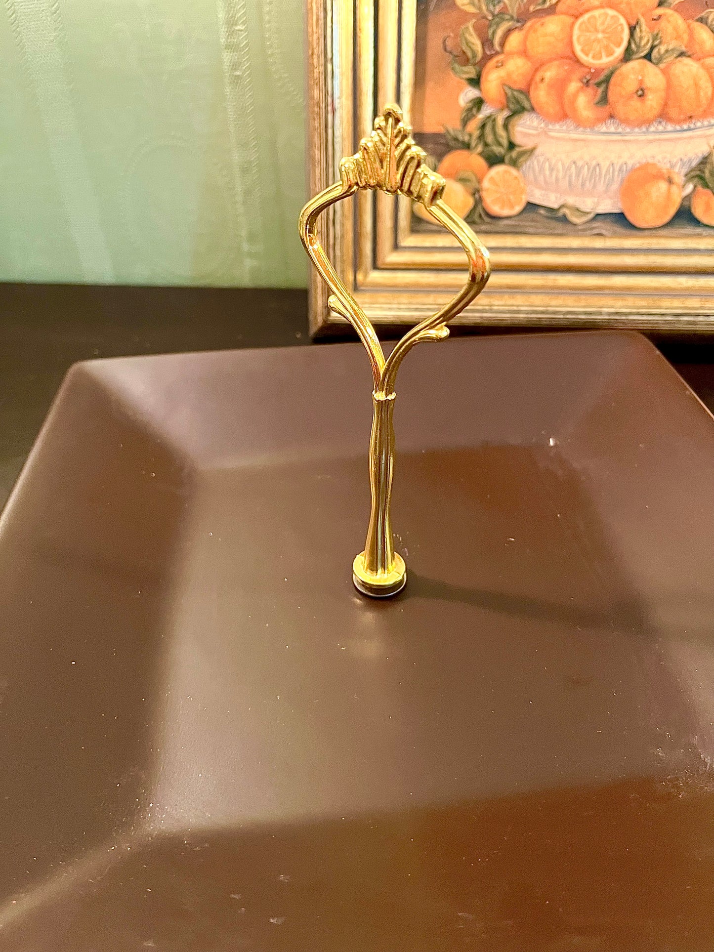 Square Brown Serving Platter with Gold-Tone Handle – Decorative Appetizer Tray