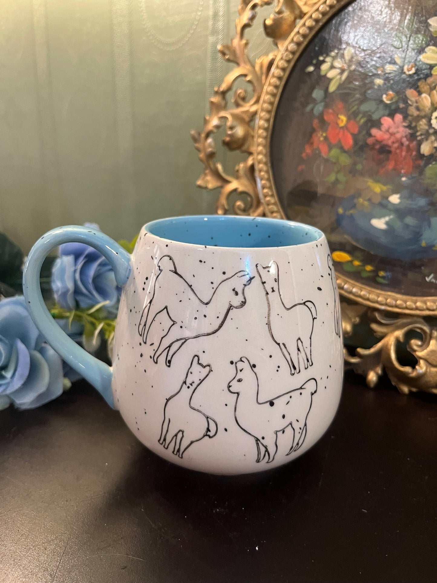 Blue Llama Speckled Ceramic Mug
