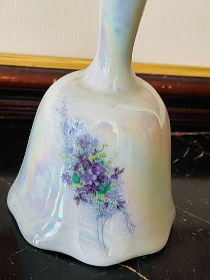Small Iridescent Souvenir Bell – Blue Flowers, San Diego California Collectible