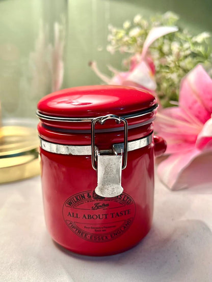 Red Ceramic Clamp-Lid Storage Jar with White Dots Airtight 9cm