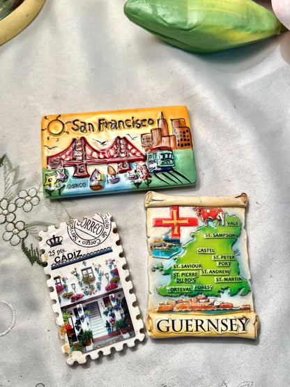 San Francisco, Cádiz & Guernsey Travel Magnet Souvenir Set – 3 Pcs