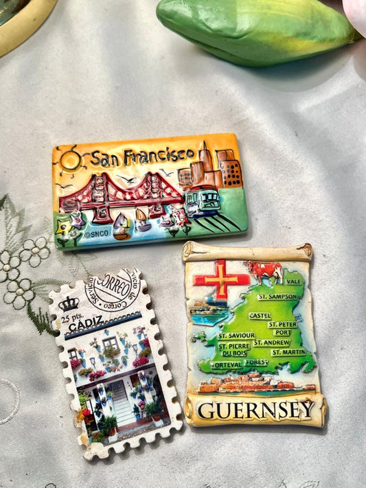 San Francisco, Cádiz & Guernsey Travel Magnet Souvenir Set – 3 Pcs