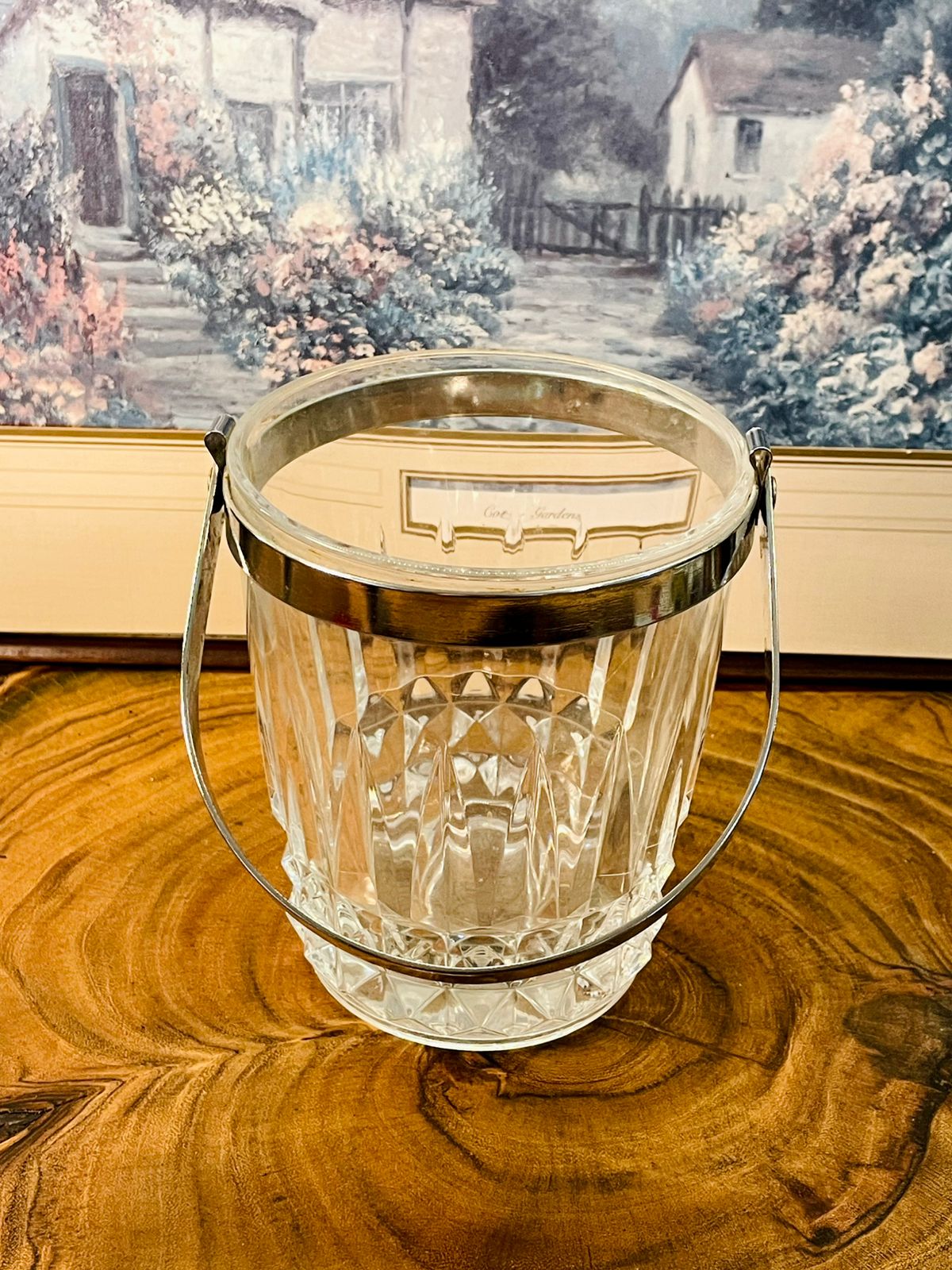 Vintage Crystal Ice Bucket with Handle | Cut Glass Barware