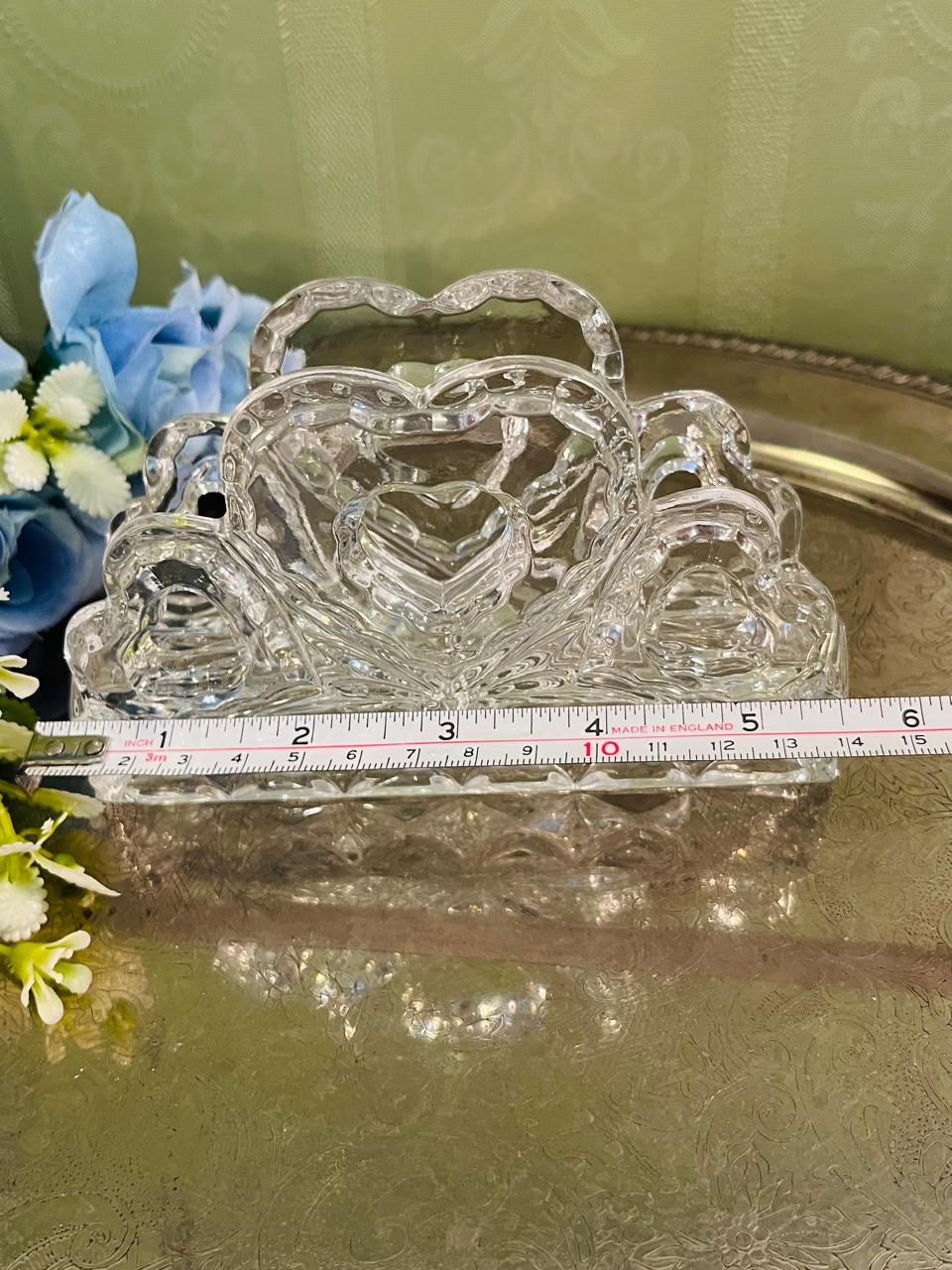 Vintage Pressed Crystal Heart Napkin Holder 16 cm