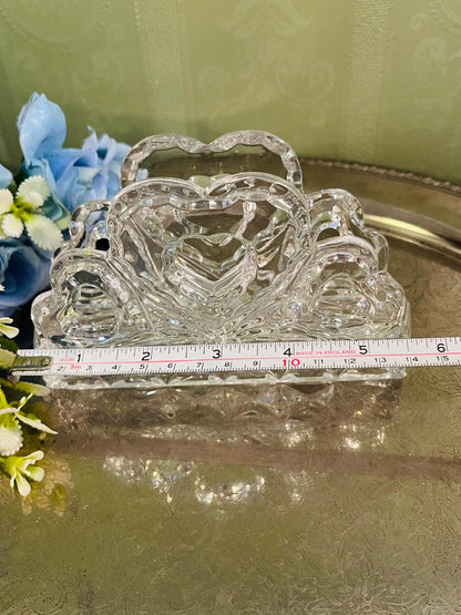 Vintage Pressed Crystal Heart Napkin Holder 16 cm