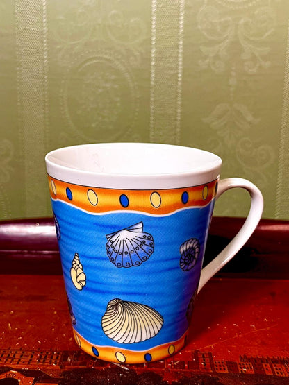 Blue Seashell Coastal Ceramic Coffee Mug 4"