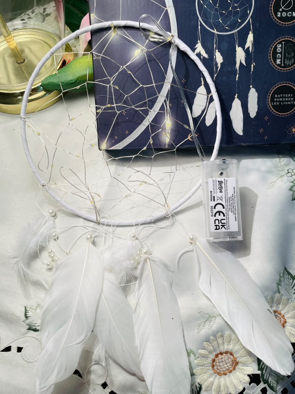 White Light-Up Dreamcatcher Wall Hanging Approx. 20 cm
