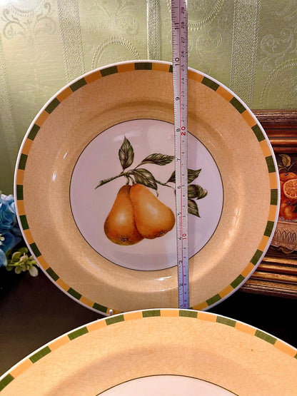 Set of 4 Pear Design Dinner Plates – Fruit Pattern Ceramic Plates