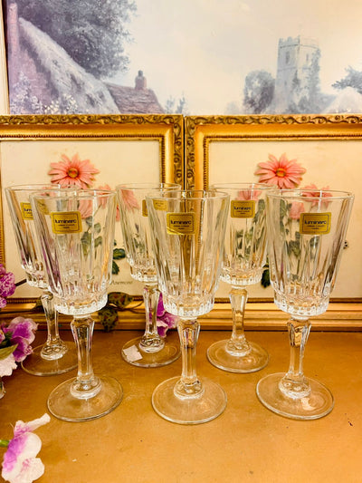 Set of 6 - Luminarc Vintage Cut Glass Goblets Set – Elegant Stemware