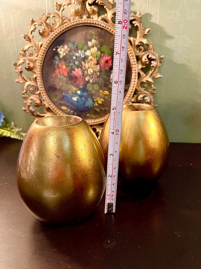 Pair of Gold Iridescent Egg-Shaped Decorative Vases
