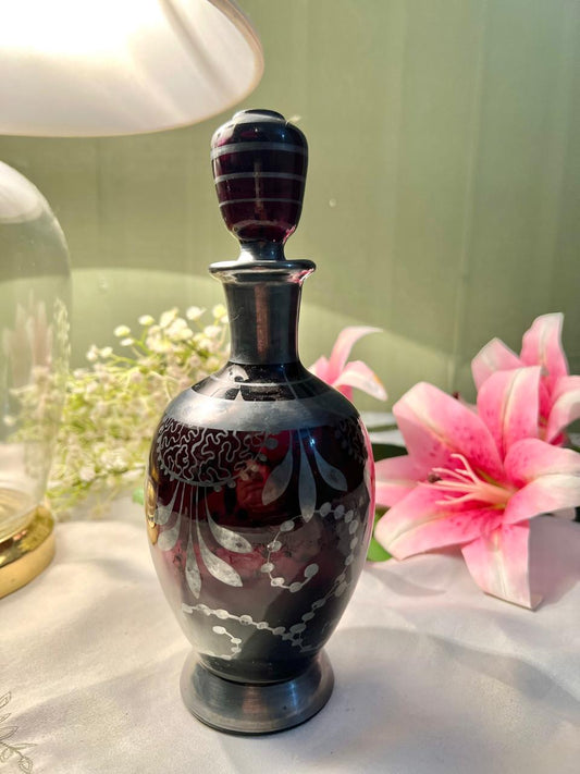 Burgundy Crystal Decorative Bottle with Stopper 9"
