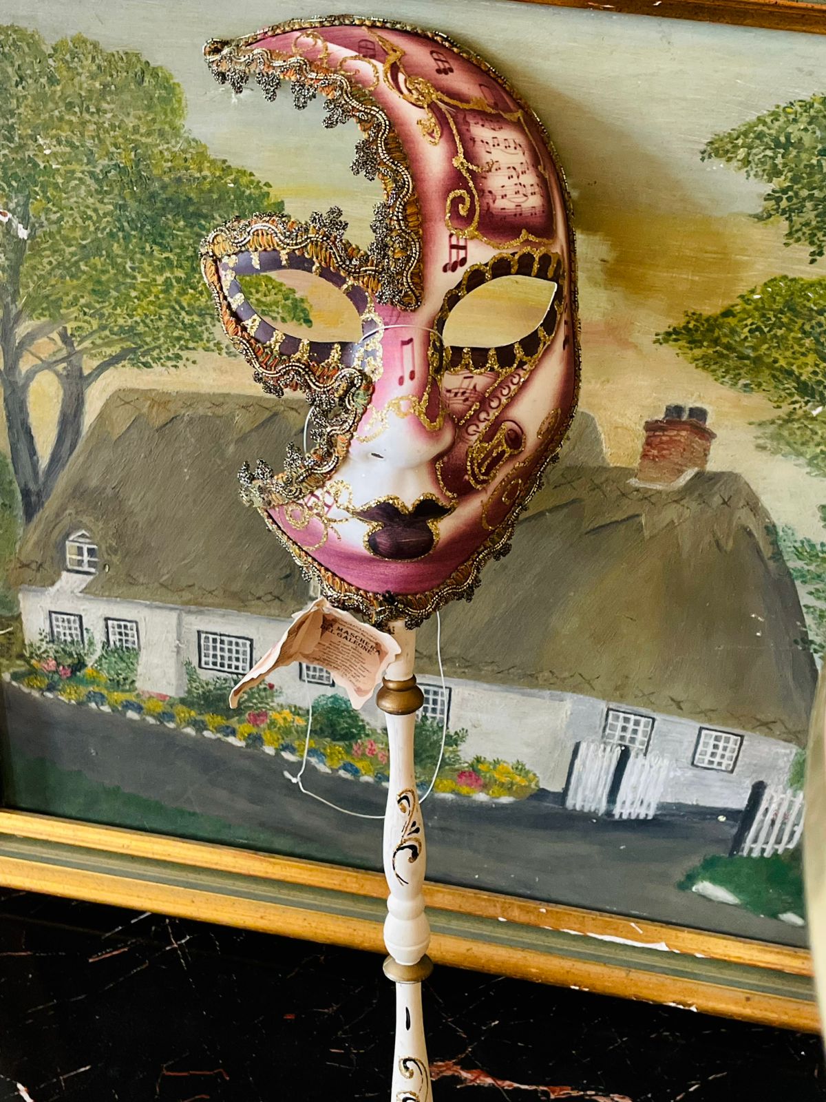 Vintage Venetian Mask – “La Maschera Del Galeone” – – Pink & Gold – Made in Italy