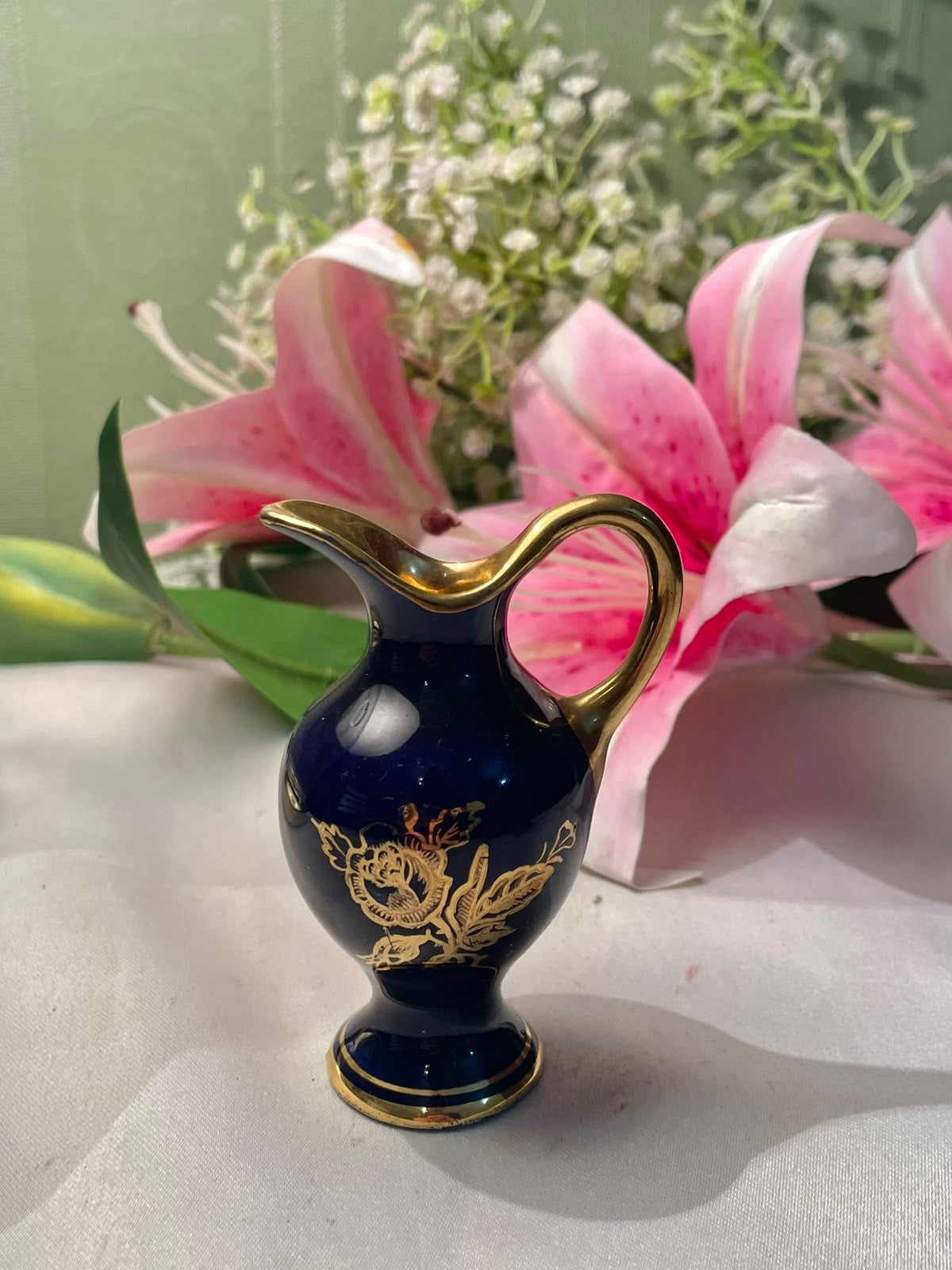 Vintage Navy & Gold Miniature Jug Approx. 9 cm