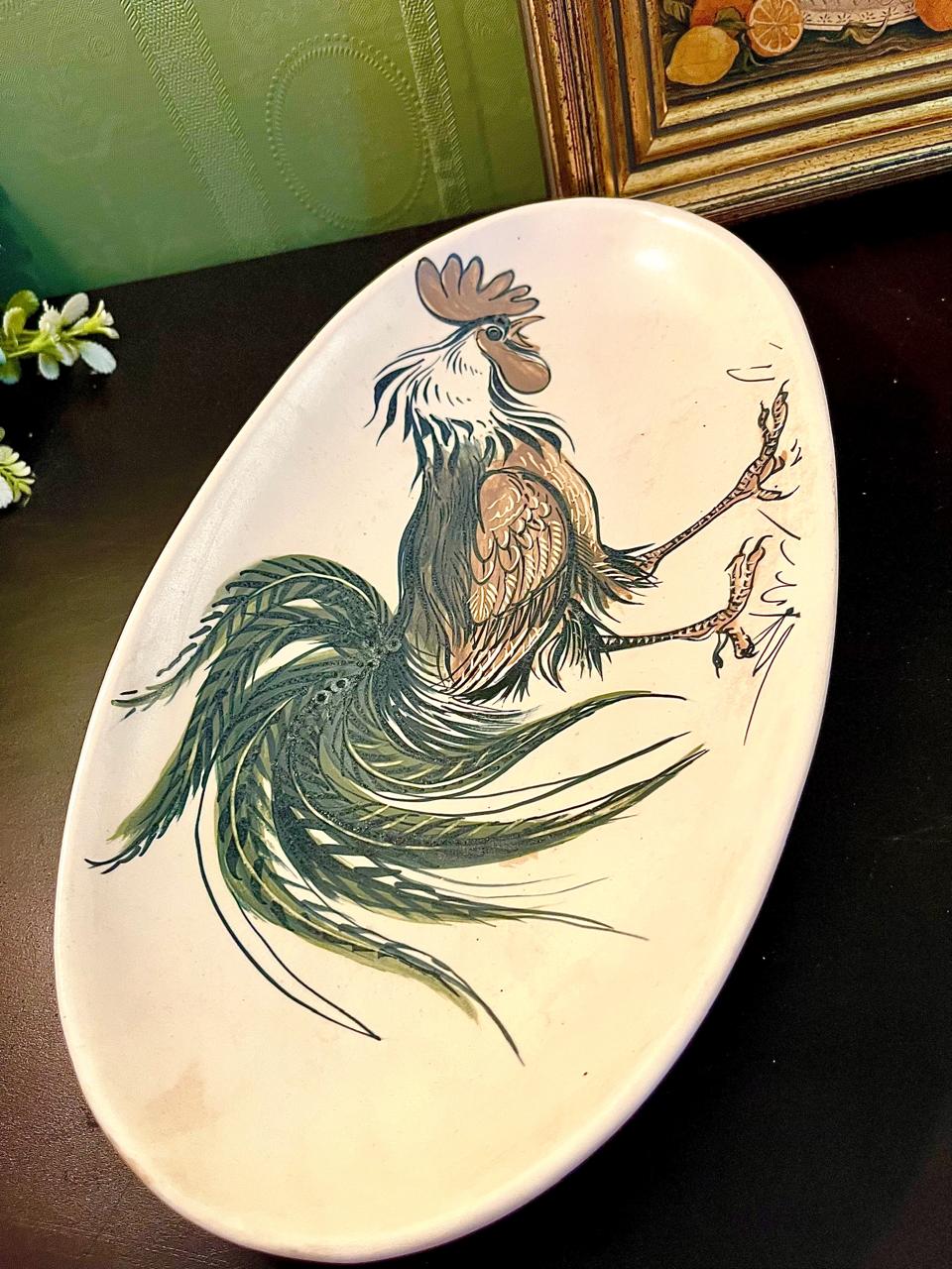 Large Rooster Ceramic Serving Platter – Oval Farmhouse Dish