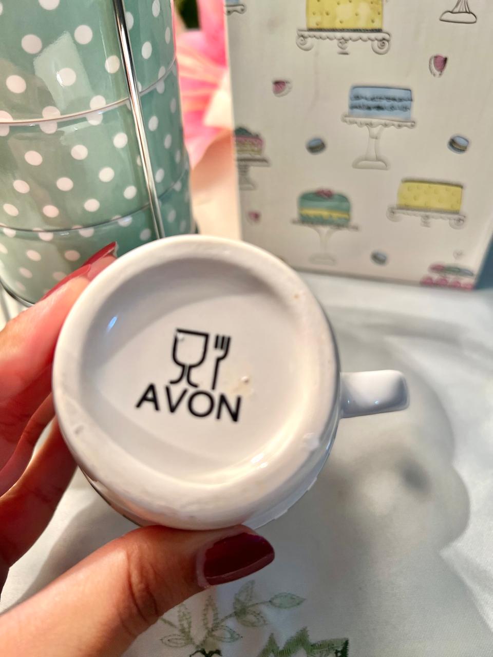 Avon Stacking Cups Set of 4 Mint Polka Dot with Stand