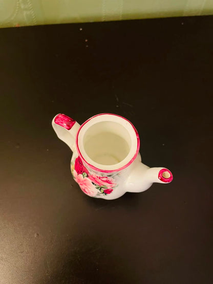 Fenton Bone China Mini Teapot Ornament with Pink Roses