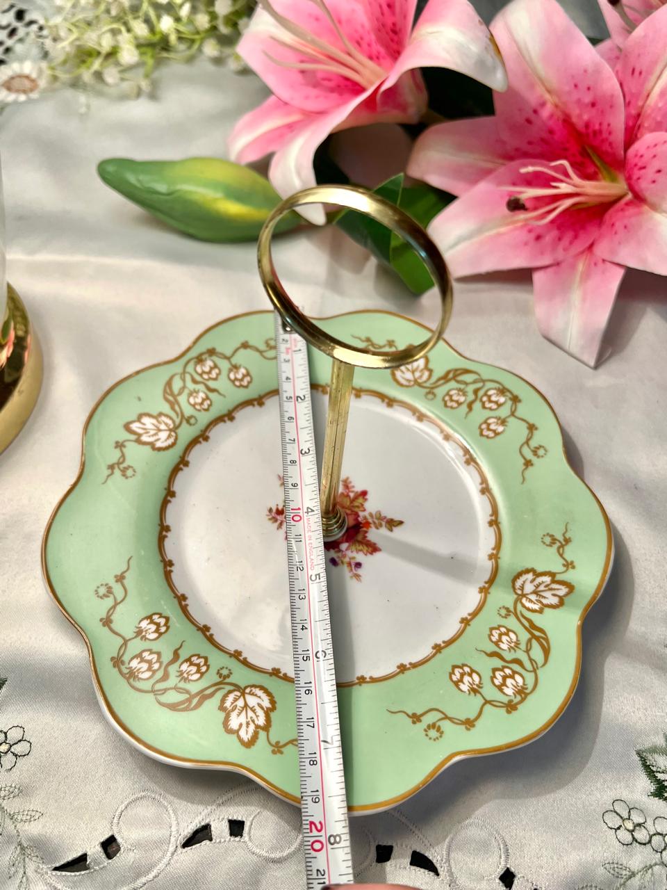 Mint Green Floral Handled Serving Tier Platter 8 in Made in England