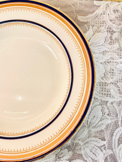 Vintage Blue & Gold Porcelain Rimmed Soup Plate