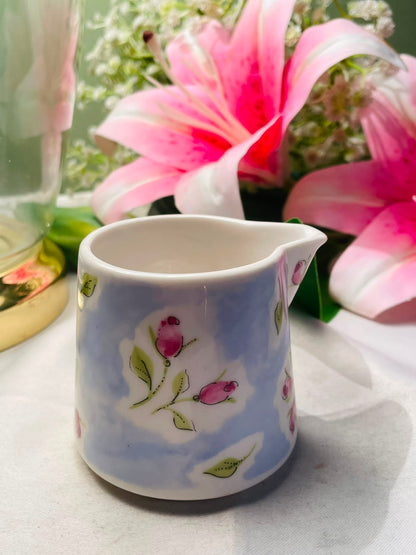 Blue Floral Ceramic Creamer Jug Approx. 9 cm