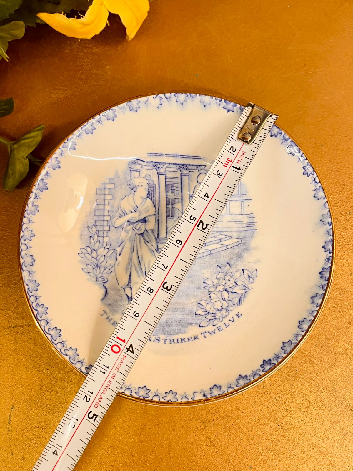 4.5 inches Vintage Blue Transferware Plate The Clock Strikes Twelve