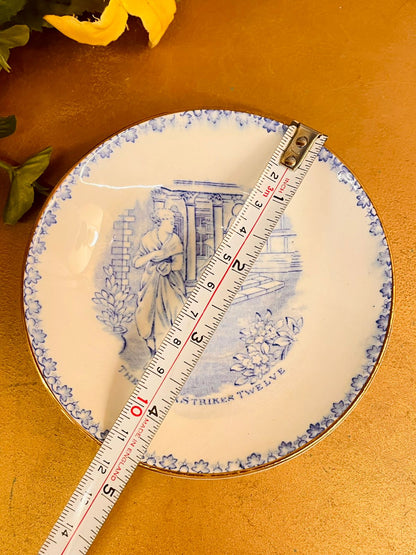 4.5 inches Vintage Blue Transferware Plate The Clock Strikes Twelve