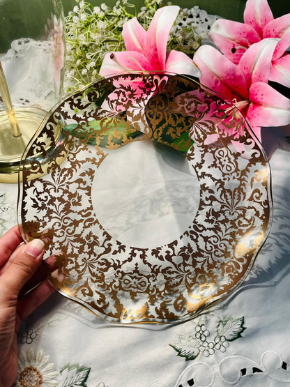 Vintage Gold Scroll Crystal Serving Plate 10 in