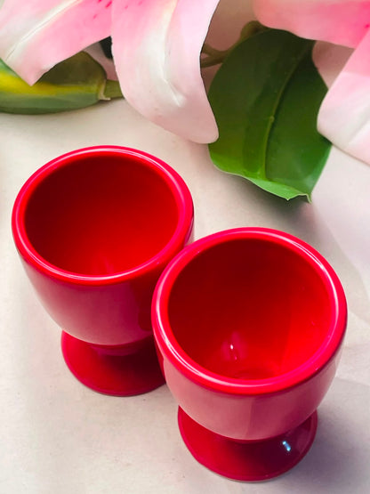 Pair of Red Ceramic Pedestal Egg holders Approx. 8 cm