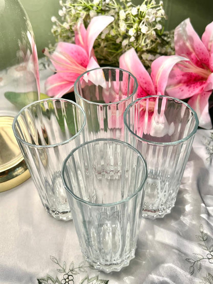 Set of 4 Ribbed Clear Crystal Glass – Approx. 5 Inch