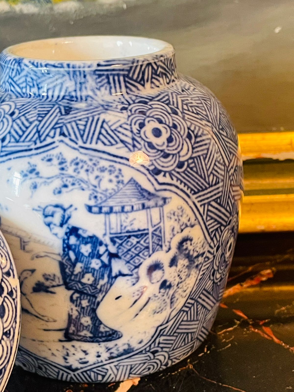 Blue Pottery Ginger Jar with Lid – candy jar - Hand-Painted Design