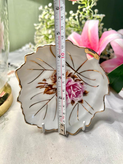 H.C.F. London Floral Wall Plate Pink Rose Gold Trim 11 cm