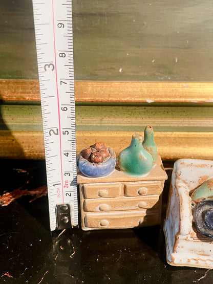 Vintage Miniature Ceramic Furniture Set — Sofa & Dresser Pair