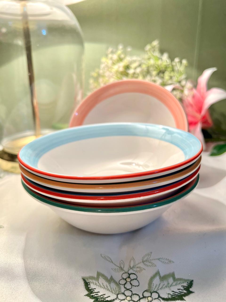 Steelite 5-Piece Colour Rim Bowls 6.5 in Made in England
